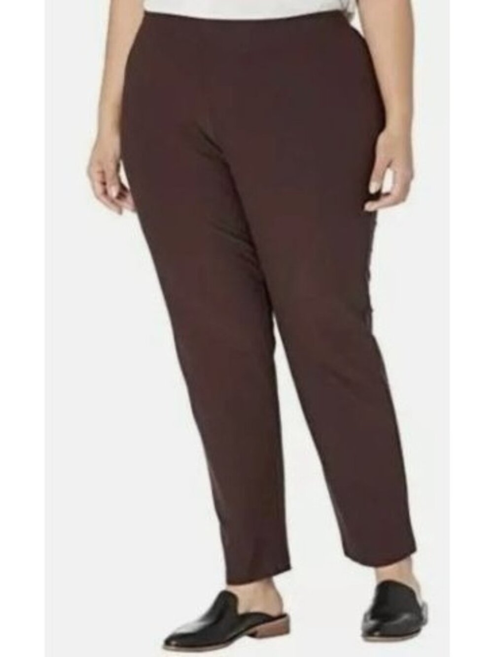 Eileen Fisher Woman 3X Brown Pull On Stretch Knit Pants Straight Leg Office